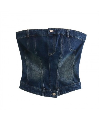 Women Fashion Summer Single Breasted Denim Corset Vest Fealme Casual Back Zipper Short Tube Top Chic Lady Clothes $29.72 - Un...