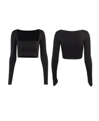 Women Solid Color Long Sleeve Bodycon Slim Fit T-Shirt Autumn Sexy Square Neck Basic Bottoming Shirt Tee Crop Top Blouse $22....