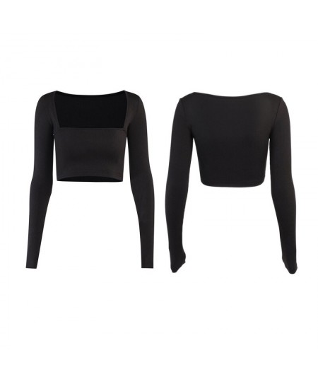 Women Solid Color Long Sleeve Bodycon Slim Fit T-Shirt Autumn Sexy Square Neck Basic Bottoming Shirt Tee Crop Top Blouse $22....