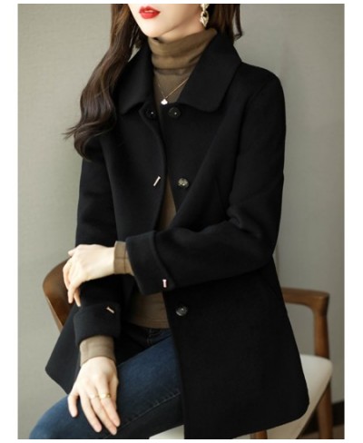 Woolen Coat Slim Fashion Office Lady Square Collar Single Breasted Winter Coats for Women 2023 Wide-waisted Pocket Black Coat...