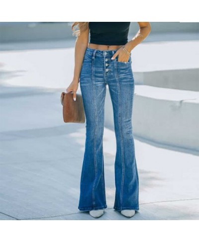 Women Flare Jeans Skinny Boot-cut Denim Trousers Vintage Button High Waist Stretch Jeans Woman Blue Bellbottoms Pants $52.30 ...