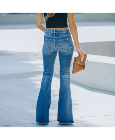 Women Flare Jeans Skinny Boot-cut Denim Trousers Vintage Button High Waist Stretch Jeans Woman Blue Bellbottoms Pants $52.30 ...