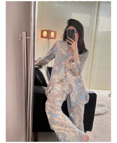 NEW Women's Pajamas Set Luxury Style Painting Print Sleepwear Satin Silky Touch Homewear Turn Down Collar Casual Homewear Sui...