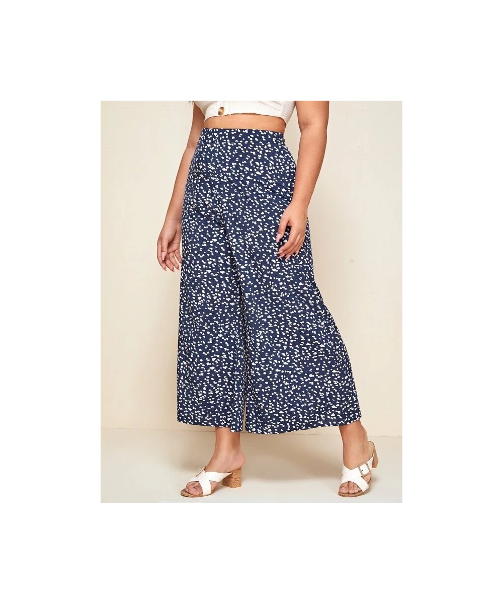 Plus Size Women's Floral Print Pant Spring Large Elegant Lady Casual Loose Wide Leg Ankle-Length Cropped Trousers $42.73 - Pl...