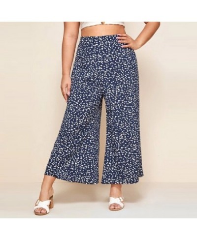 Plus Size Women's Floral Print Pant Spring Large Elegant Lady Casual Loose Wide Leg Ankle-Length Cropped Trousers $42.73 - Pl...