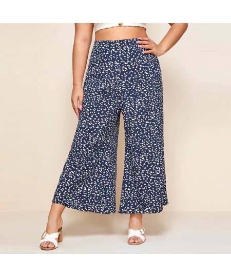 Plus Size Women's Floral Print Pant Spring Large Elegant Lady Casual Loose Wide Leg Ankle-Length Cropped Trousers $42.73 - Pl...