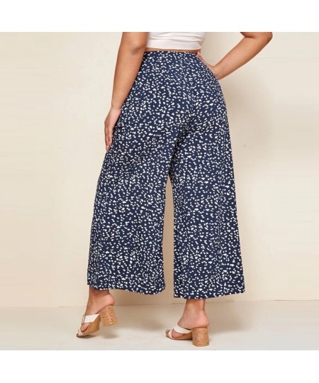 Plus Size Women's Floral Print Pant Spring Large Elegant Lady Casual Loose Wide Leg Ankle-Length Cropped Trousers $42.73 - Pl...