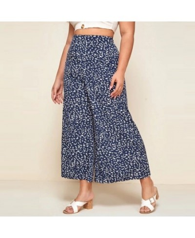 Plus Size Women's Floral Print Pant Spring Large Elegant Lady Casual Loose Wide Leg Ankle-Length Cropped Trousers $42.73 - Pl...