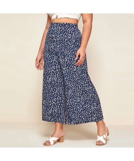 Plus Size Women's Floral Print Pant Spring Large Elegant Lady Casual Loose Wide Leg Ankle-Length Cropped Trousers $42.73 - Pl...