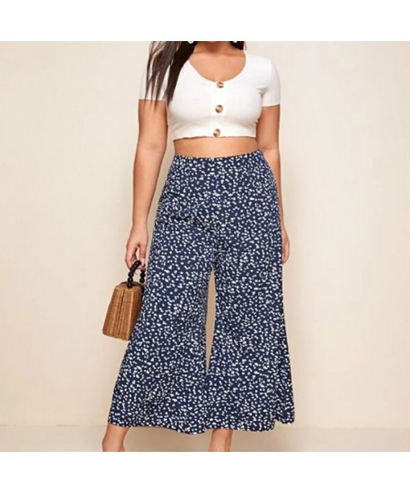 Plus Size Women's Floral Print Pant Spring Large Elegant Lady Casual Loose Wide Leg Ankle-Length Cropped Trousers $42.73 - Pl...