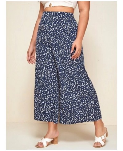 Plus Size Women's Floral Print Pant Spring Large Elegant Lady Casual Loose Wide Leg Ankle-Length Cropped Trousers $42.73 - Pl...