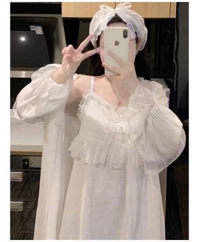 Large Size 300kg Sleepwear Pajamas Robe Two Piece Sets Women Spring Camisola Night Dress Korean Kawaii Victorian Nightgowns $...