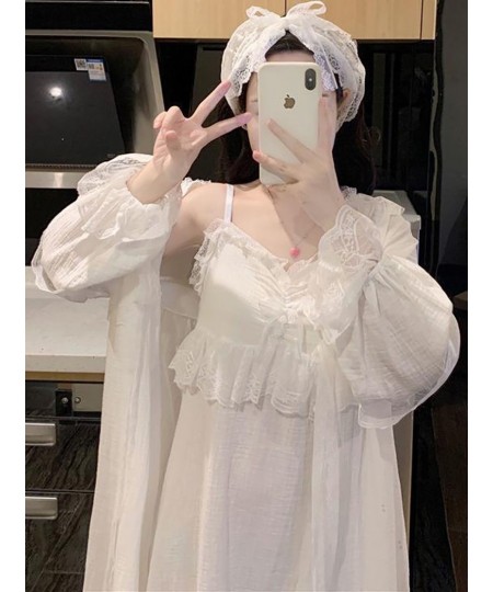 Large Size 300kg Sleepwear Pajamas Robe Two Piece Sets Women Spring Camisola Night Dress Korean Kawaii Victorian Nightgowns $...