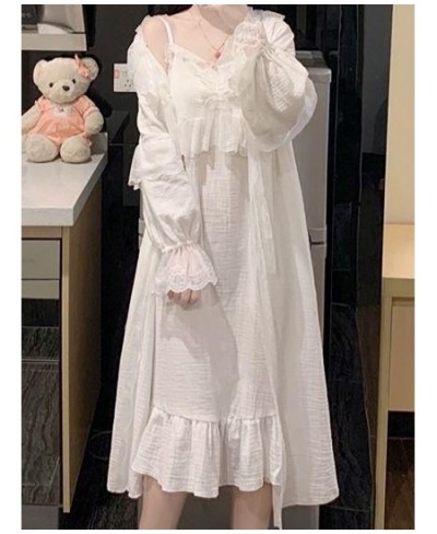 Large Size 300kg Sleepwear Pajamas Robe Two Piece Sets Women Spring Camisola Night Dress Korean Kawaii Victorian Nightgowns $...