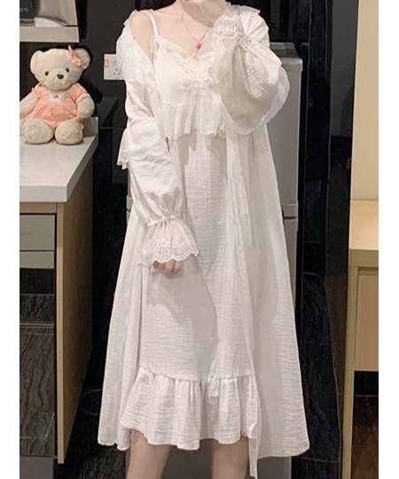 Large Size 300kg Sleepwear Pajamas Robe Two Piece Sets Women Spring Camisola Night Dress Korean Kawaii Victorian Nightgowns $...