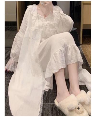 Large Size 300kg Sleepwear Pajamas Robe Two Piece Sets Women Spring Camisola Night Dress Korean Kawaii Victorian Nightgowns $...