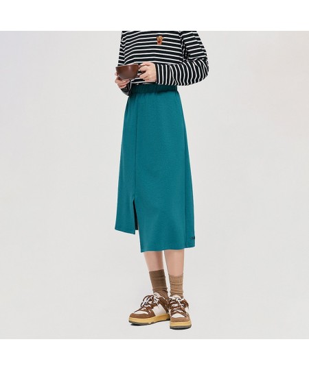 Women Skirt 2022 Autumn A Line Elastic Waist Irregular Split Hem Embroidery Chic Casual Streetwear Midi Skirt $47.49 - Skirts