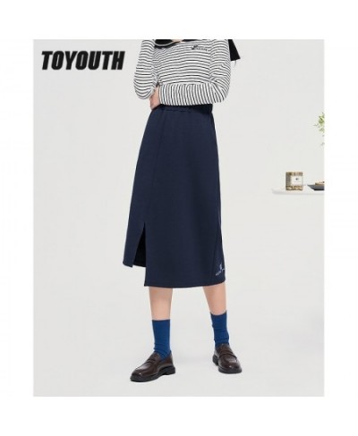 Women Skirt 2022 Autumn A Line Elastic Waist Irregular Split Hem Embroidery Chic Casual Streetwear Midi Skirt $47.49 - Skirts