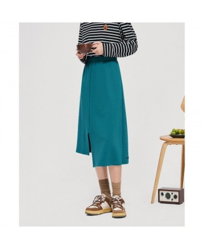 Women Skirt 2022 Autumn A Line Elastic Waist Irregular Split Hem Embroidery Chic Casual Streetwear Midi Skirt $47.49 - Skirts