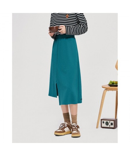 Women Skirt 2022 Autumn A Line Elastic Waist Irregular Split Hem Embroidery Chic Casual Streetwear Midi Skirt $47.49 - Skirts