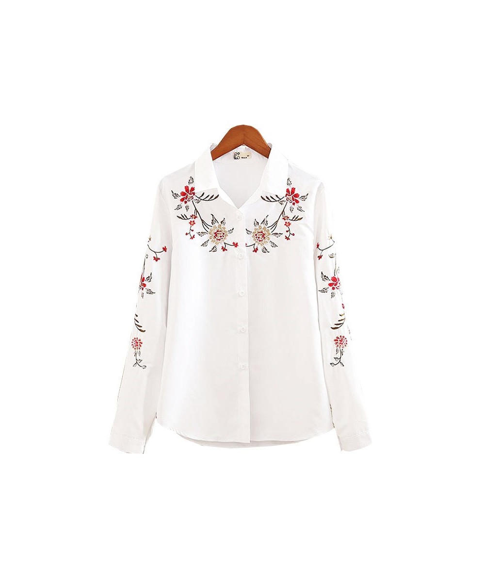 office lady white long sleeve embroidery shirt blouse women 2023 spring fashion button slim shirts top femme S-5XL $31.46 - W...