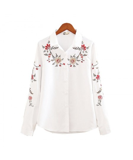 office lady white long sleeve embroidery shirt blouse women 2023 spring fashion button slim shirts top femme S-5XL $31.46 - W...