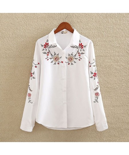 office lady white long sleeve embroidery shirt blouse women 2023 spring fashion button slim shirts top femme S-5XL $31.46 - W...