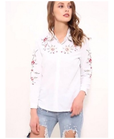 office lady white long sleeve embroidery shirt blouse women 2023 spring fashion button slim shirts top femme S-5XL $31.46 - W...