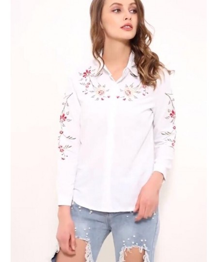 office lady white long sleeve embroidery shirt blouse women 2023 spring fashion button slim shirts top femme S-5XL $31.46 - W...