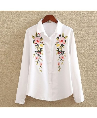 office lady white long sleeve embroidery shirt blouse women 2023 spring fashion button slim shirts top femme S-5XL $31.46 - W...