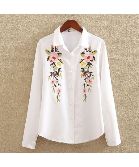 office lady white long sleeve embroidery shirt blouse women 2023 spring fashion button slim shirts top femme S-5XL $31.46 - W...