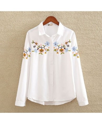 office lady white long sleeve embroidery shirt blouse women 2023 spring fashion button slim shirts top femme S-5XL $31.46 - W...