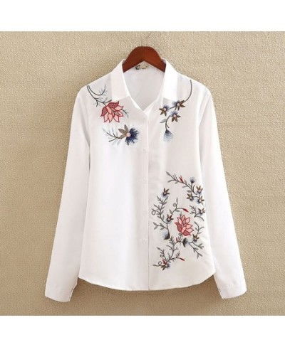 office lady white long sleeve embroidery shirt blouse women 2023 spring fashion button slim shirts top femme S-5XL $31.46 - W...