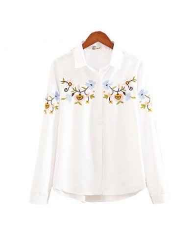 office lady white long sleeve embroidery shirt blouse women 2023 spring fashion button slim shirts top femme S-5XL $31.46 - W...