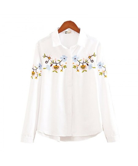 office lady white long sleeve embroidery shirt blouse women 2023 spring fashion button slim shirts top femme S-5XL $31.46 - W...