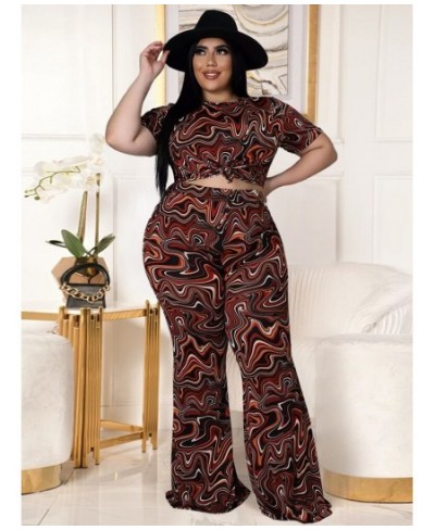 Plus Size Women Clothing Tracksuit Two Piece Set Art Print Short Sleeve Tops + Bell Bottom Pant Wholesale $53.81 - Plus Size ...