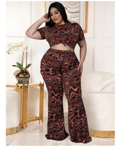 Plus Size Women Clothing Tracksuit Two Piece Set Art Print Short Sleeve Tops + Bell Bottom Pant Wholesale $53.81 - Plus Size ...