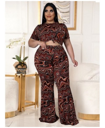 Plus Size Women Clothing Tracksuit Two Piece Set Art Print Short Sleeve Tops + Bell Bottom Pant Wholesale $53.81 - Plus Size ...