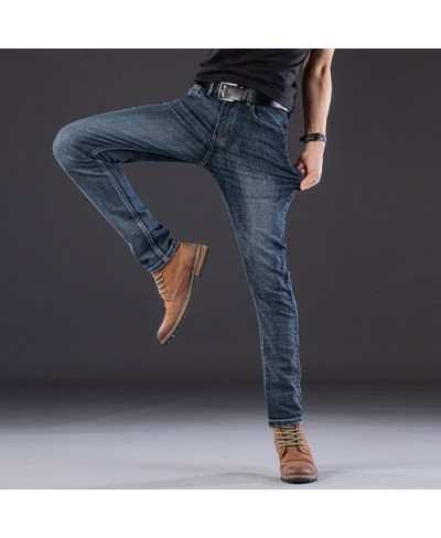 Fall Blue Stretch Jeans Men's Fashion Casual Trousers Spring Men Slim Denim Pants $42.27 - Jeans