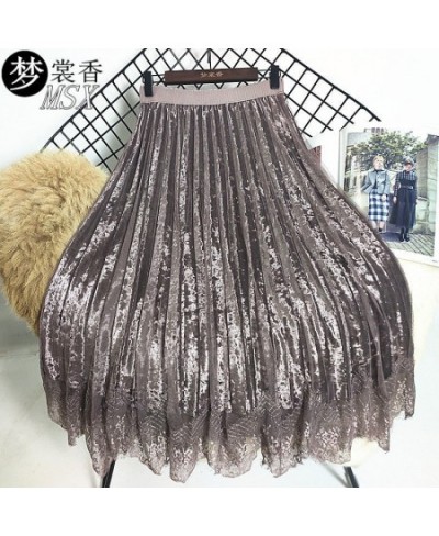 Autumn and Winter Lace Mesh Skirt Long Pleated Skirt High Waist Pleuche Woman Skirts Mujer Faldas Saias Mulher $37.65 - Skirts