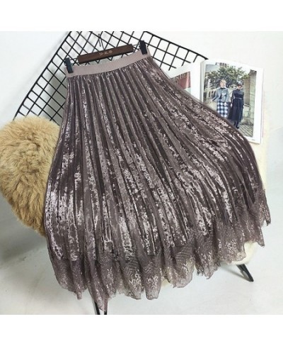 Autumn and Winter Lace Mesh Skirt Long Pleated Skirt High Waist Pleuche Woman Skirts Mujer Faldas Saias Mulher $37.65 - Skirts