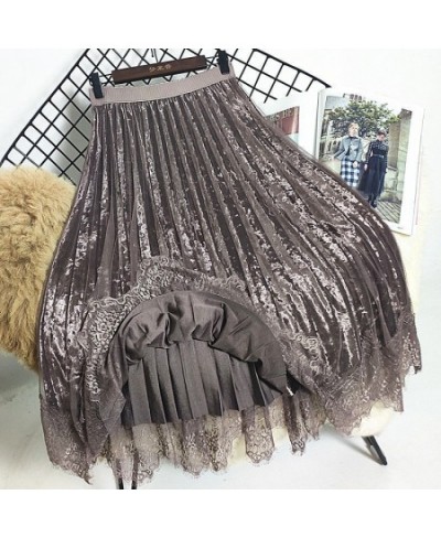 Autumn and Winter Lace Mesh Skirt Long Pleated Skirt High Waist Pleuche Woman Skirts Mujer Faldas Saias Mulher $37.65 - Skirts