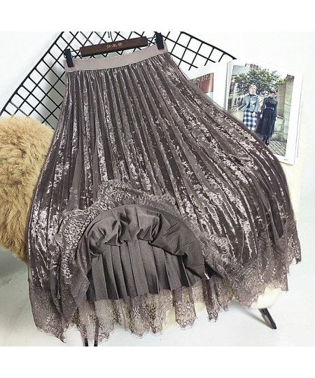 Autumn and Winter Lace Mesh Skirt Long Pleated Skirt High Waist Pleuche Woman Skirts Mujer Faldas Saias Mulher $37.65 - Skirts