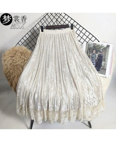 Autumn and Winter Lace Mesh Skirt Long Pleated Skirt High Waist Pleuche Woman Skirts Mujer Faldas Saias Mulher $37.65 - Skirts