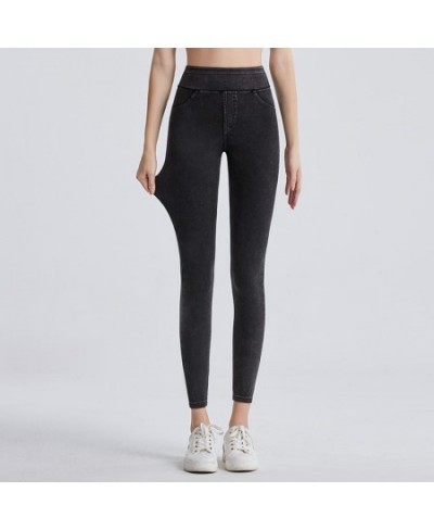 High Waist Stretchy Hip Lifting Women Sport Long Pants Skinny Denim Washed Pocket Running Gym Fitness Workout Leggings $38.55...