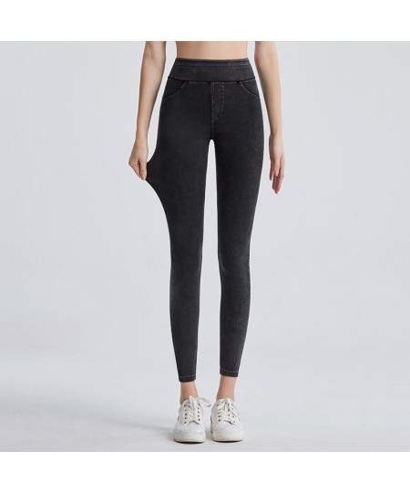 High Waist Stretchy Hip Lifting Women Sport Long Pants Skinny Denim Washed Pocket Running Gym Fitness Workout Leggings $38.55...