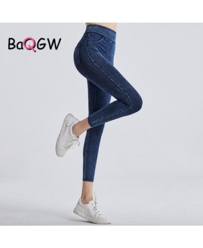 High Waist Stretchy Hip Lifting Women Sport Long Pants Skinny Denim Washed Pocket Running Gym Fitness Workout Leggings $38.55...