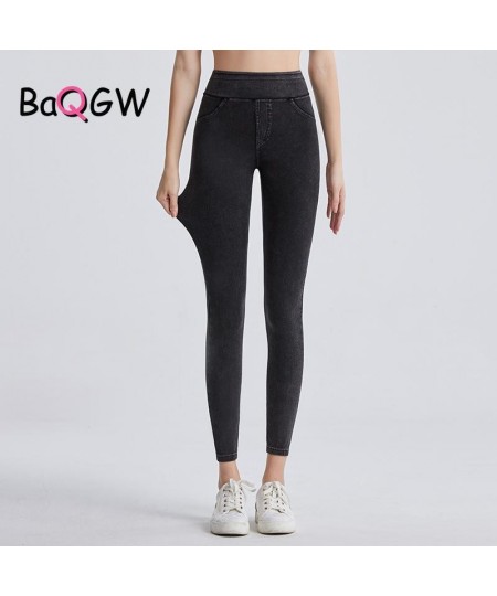 High Waist Stretchy Hip Lifting Women Sport Long Pants Skinny Denim Washed Pocket Running Gym Fitness Workout Leggings $38.55...