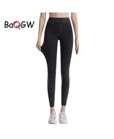 High Waist Stretchy Hip Lifting Women Sport Long Pants Skinny Denim Washed Pocket Running Gym Fitness Workout Leggings $38.55...