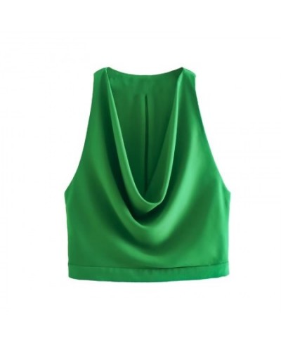 Women Fashion Sagging Neckline Design Sleeveless Green Vest Smock Blouse Female Back Zipper Shirt Chic BlusasTops LS2915 $29....